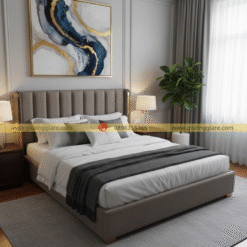 Giường bọc nệm đầu cao kẻ sọc | Giường ngủ bọc da Simili hiện đại